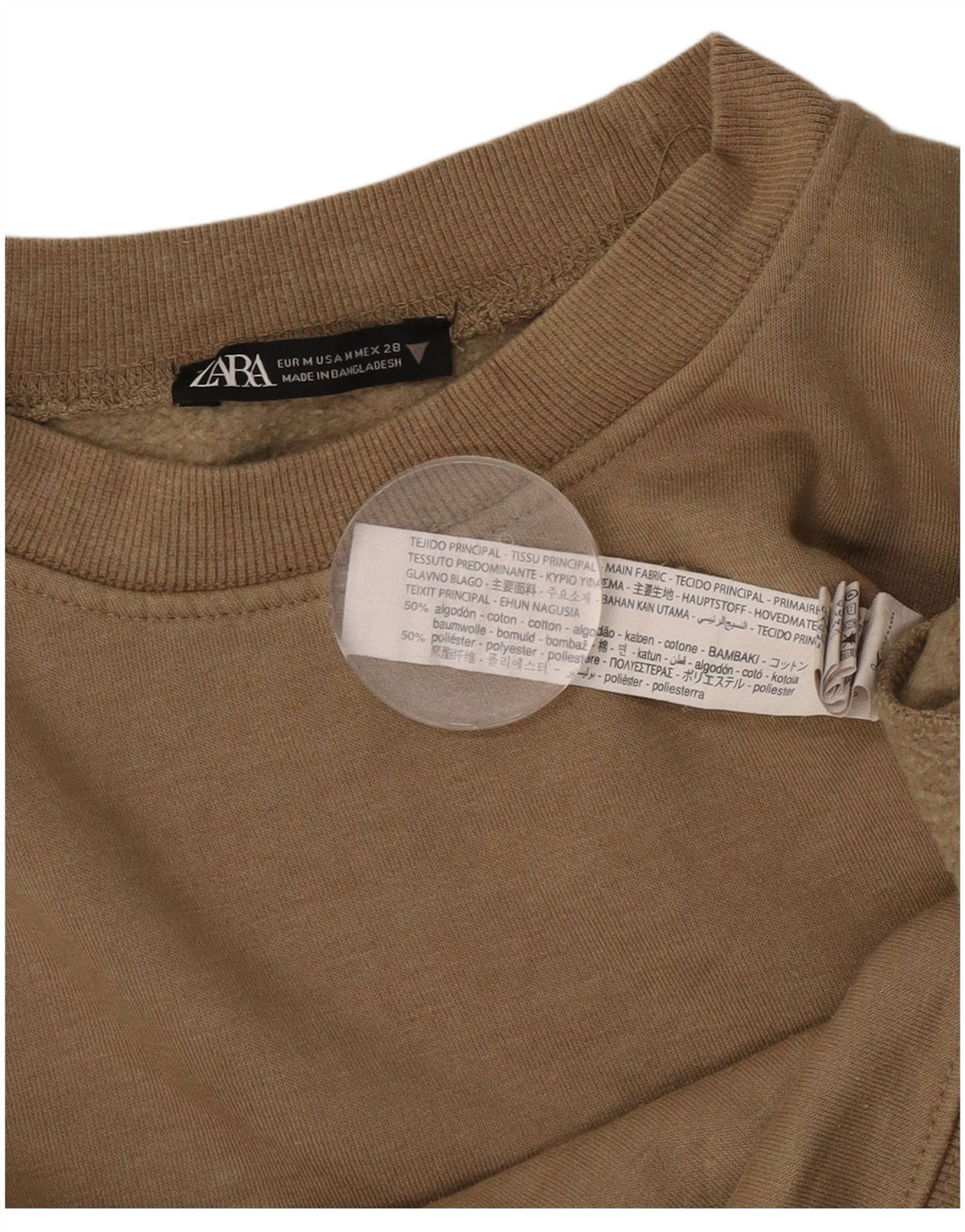 Felpa corta da donna Zara, maglione UK 14, cotone beige medio