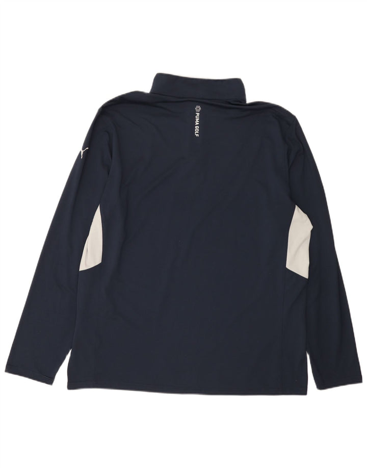 Puma Uomo Zip Neck Pullover Tuta Top XL Blu Navy Colourblock