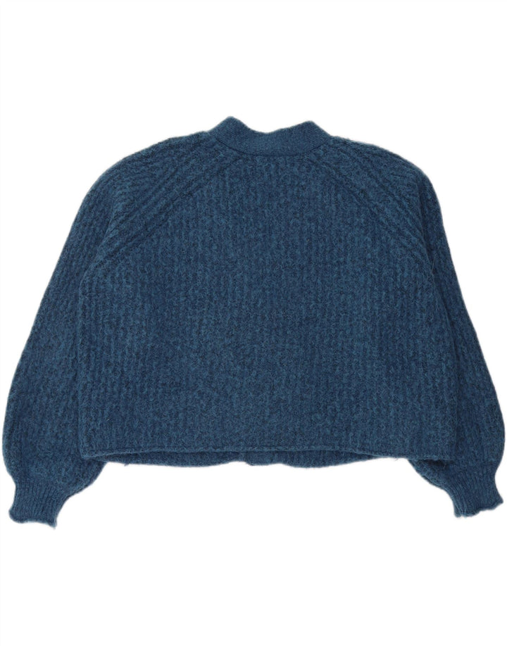 Zara Womens Crop Oversized Cardigan Sweater UK 16 Large Blue Polyester