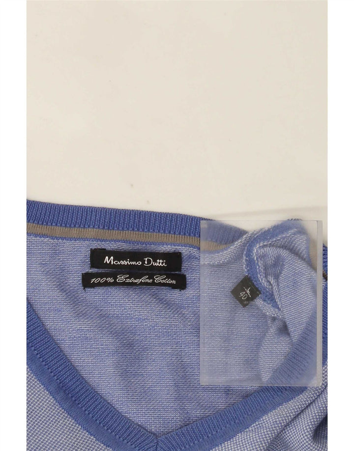 Massimo Dutti Mens V-Neck Jumper Sweater Large Blue Cotton