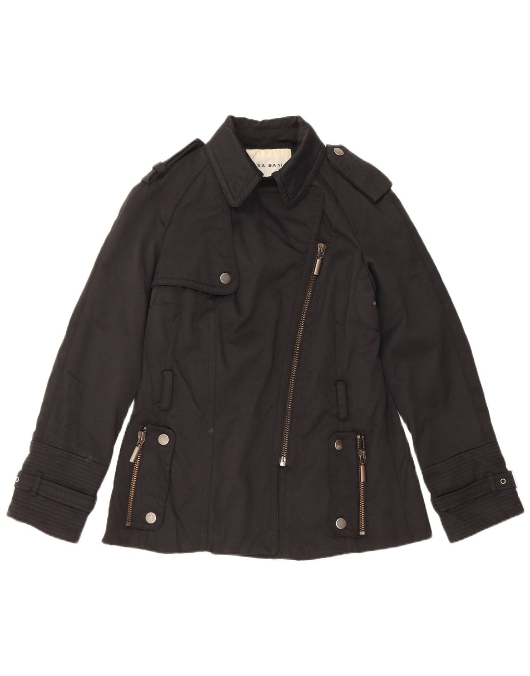 Zara Womens Military Jacket UK 12 Medium Black Nylon