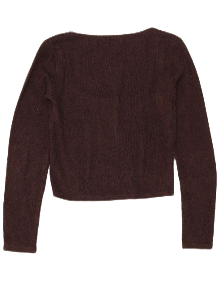 Zara Womens Crop Top Long Sleeve UK 12 Medium Brown Polyester