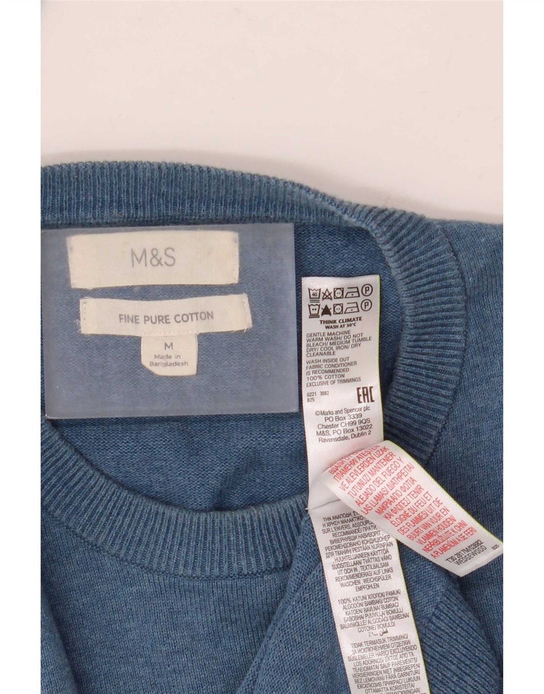 Marks & Spencer muški džemper s okruglim izrezom Srednje plavi pamuk