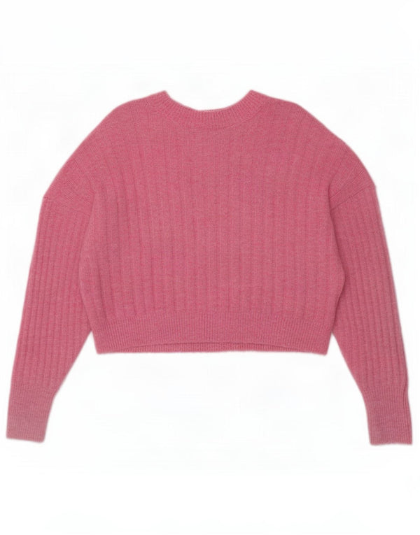 Topshop Womens Crop Oversized Crew Neck sweater UK 6 XS Pink Akryl