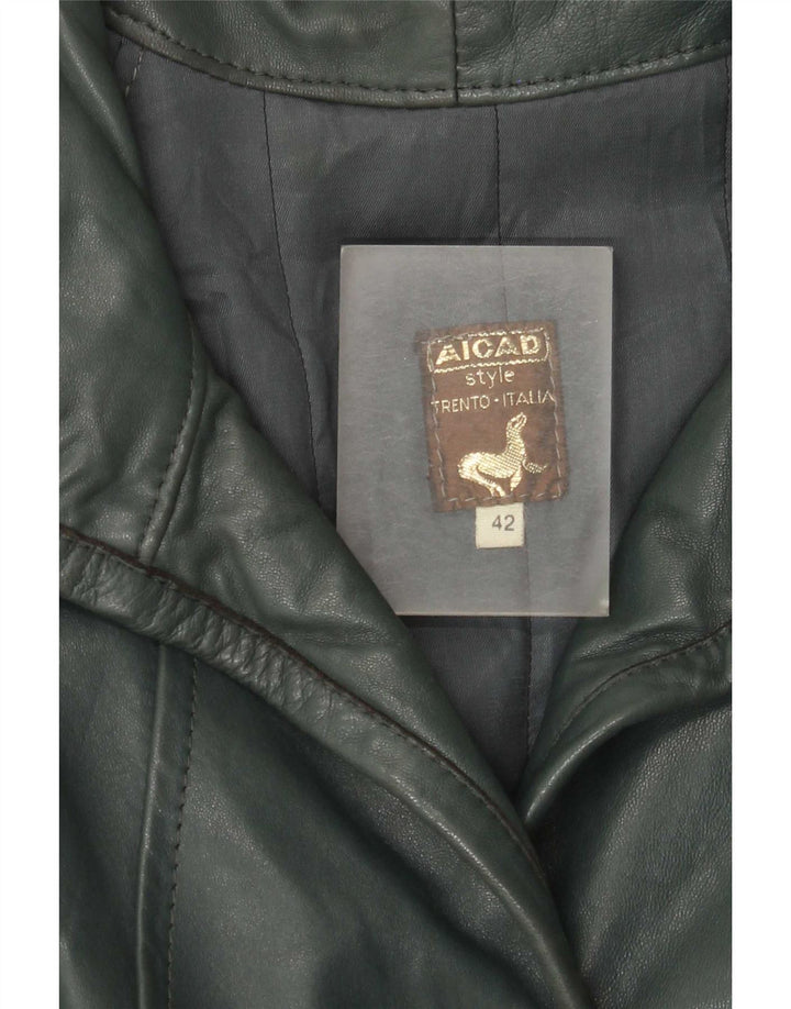 Aicad Womens Leather Jacket IT 42 Medium Green