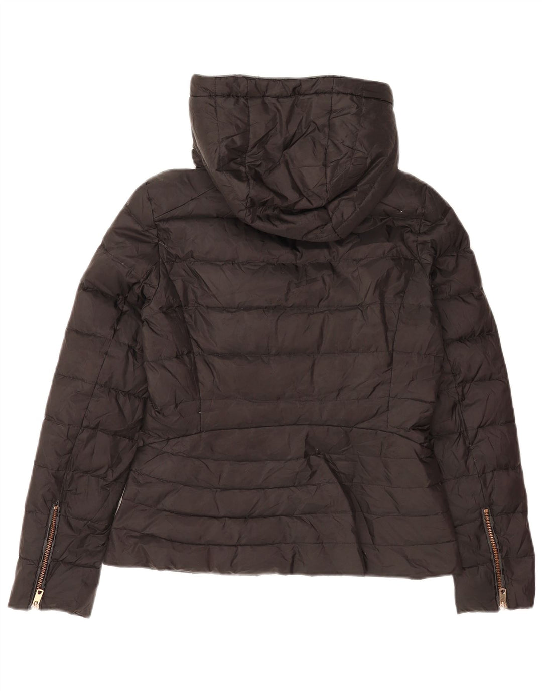 Zara Womens Hooded Sherpa Padded Jacket UK 10 Small Black Polyester