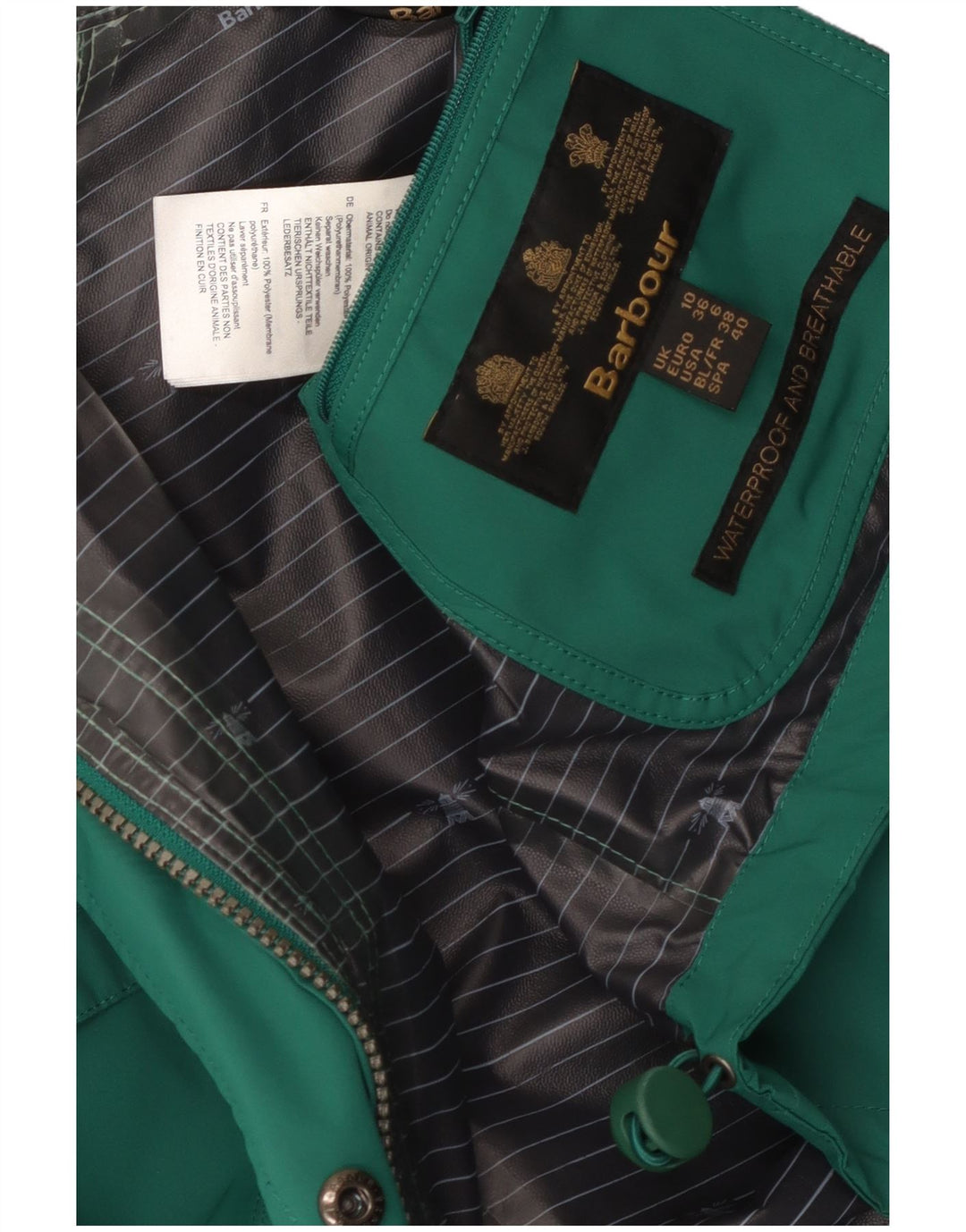 Barbour Regnjakke med hætte til kvinder UK 10 Lille grøn polyester
