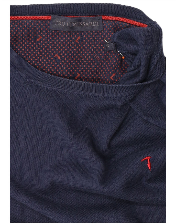 TRUSSARDI Mens Crew Neck Jumper Sweater Medium Navy Blue Cotton