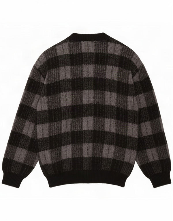 Vintage Mens Cardigan Sweater EU 40/42 Medium Black Plaid