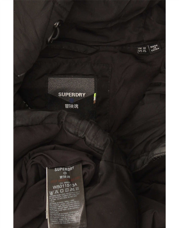 Damska wyściełana kurtka z kapturem Superdry UK 14, duża, czarna, poliester