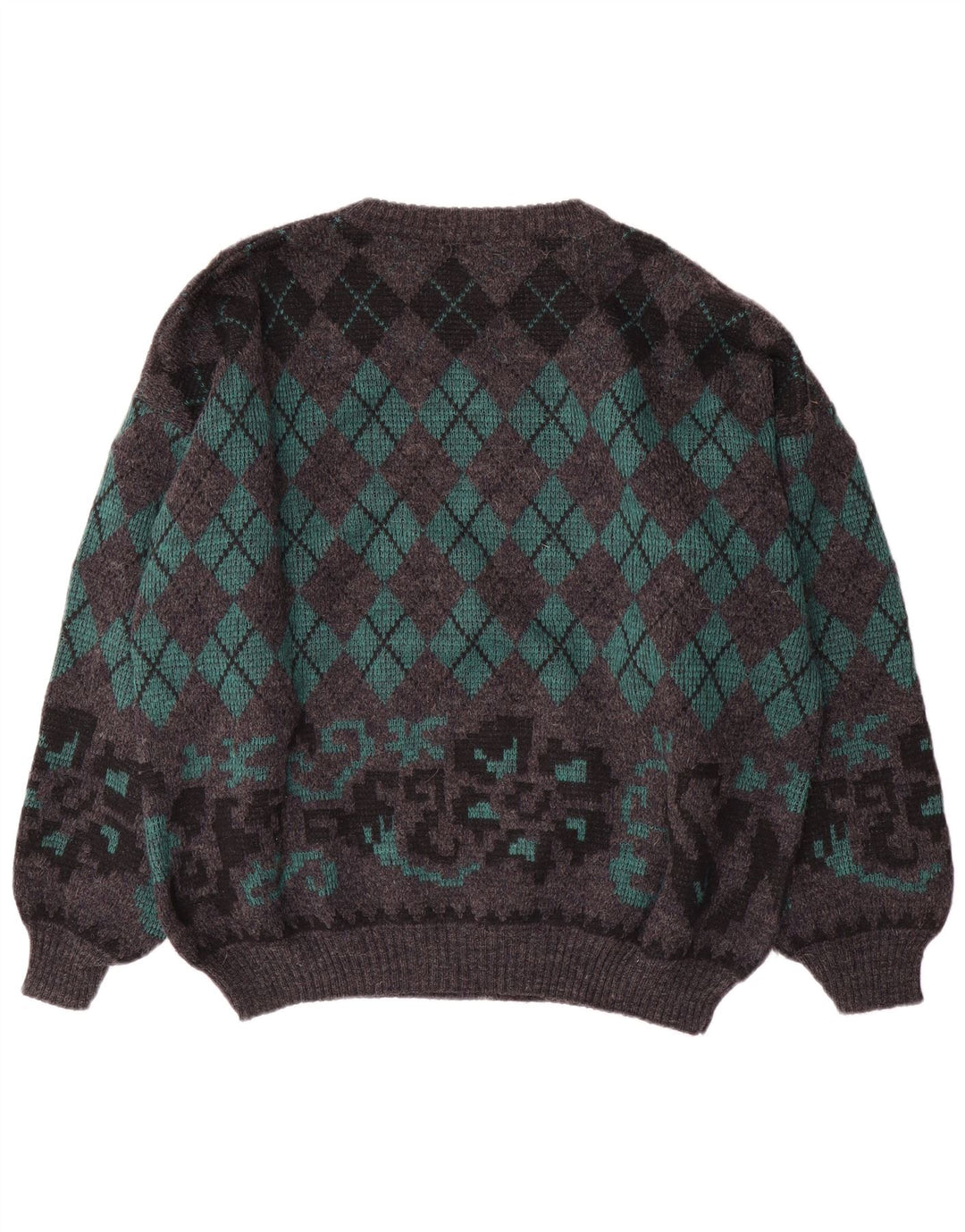 Gala Mens Boat Neck Jumper Sweater XL Grey Argyle/Diamond Wool