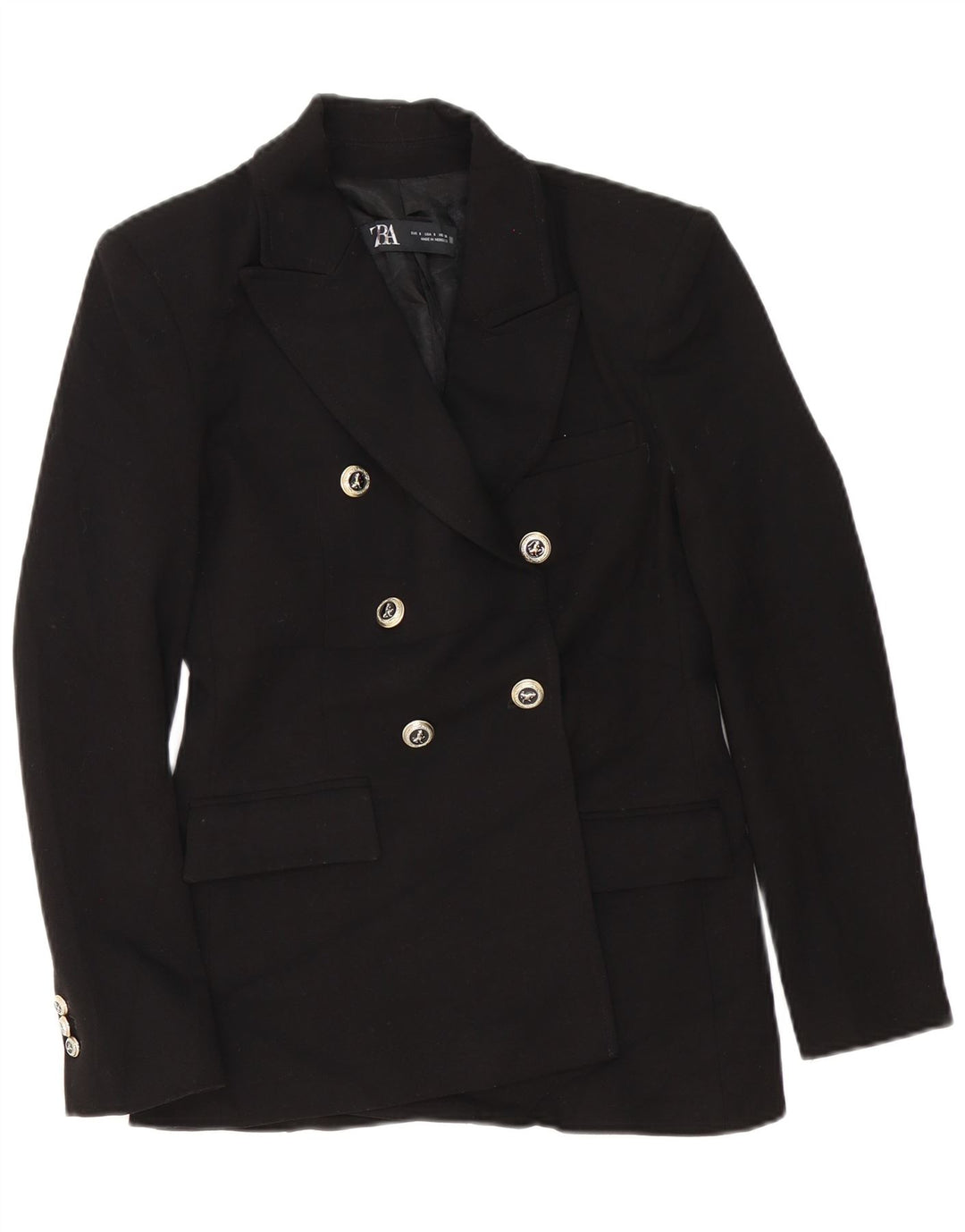 Jaqueta blazer feminina Zara com peito duplo Reino Unido 10 poliéster preto pequeno