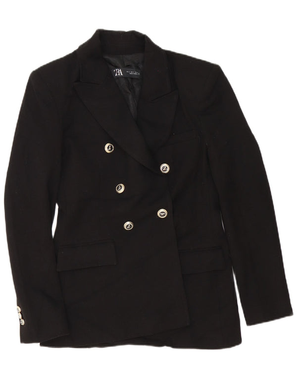 Zara Mujer Chaqueta Blazer De Doble Botonadura UK 10 Small Poliéster Negro