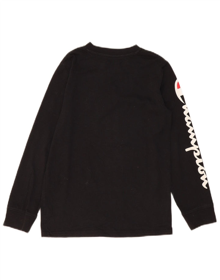 Champion Boys Graphic Top Long Sleeve 9-10 Years Medium Black Cotton