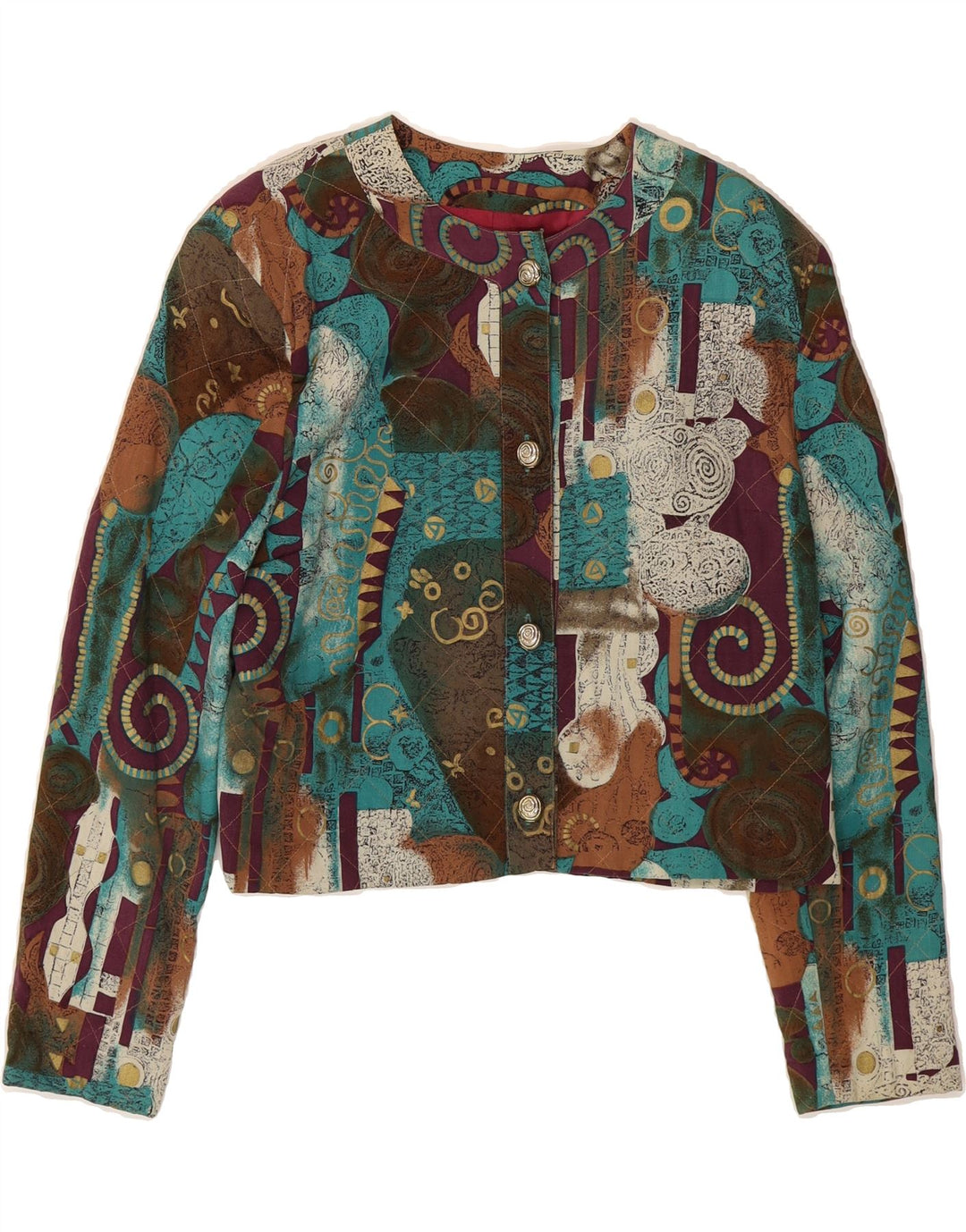 VINTAGE Womens Abstract Crop Quilted Jacket UK 14 Medium Multicoloured Vintage Vintage and Second-Hand Vintage from Messina Hembry 
