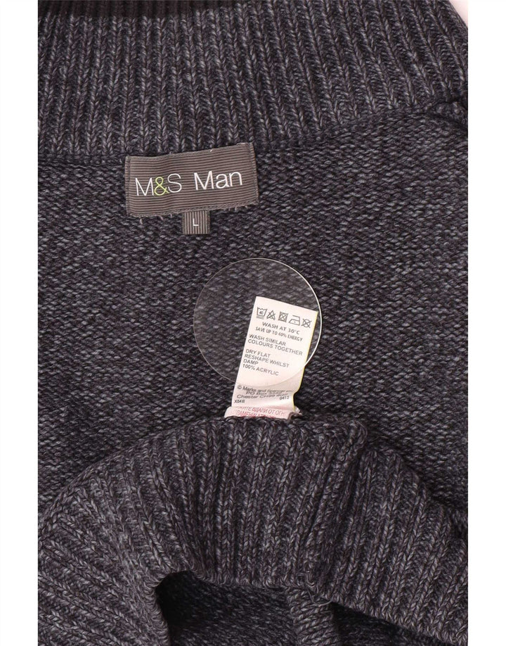 Marks & Spencer Pull à col boutonné pour homme Taille L Bleu marine moucheté