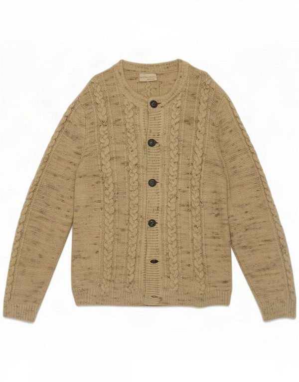 Moschen Modell Mens Cardigan Sweater IT 52 Large Beige Flecked New Wool