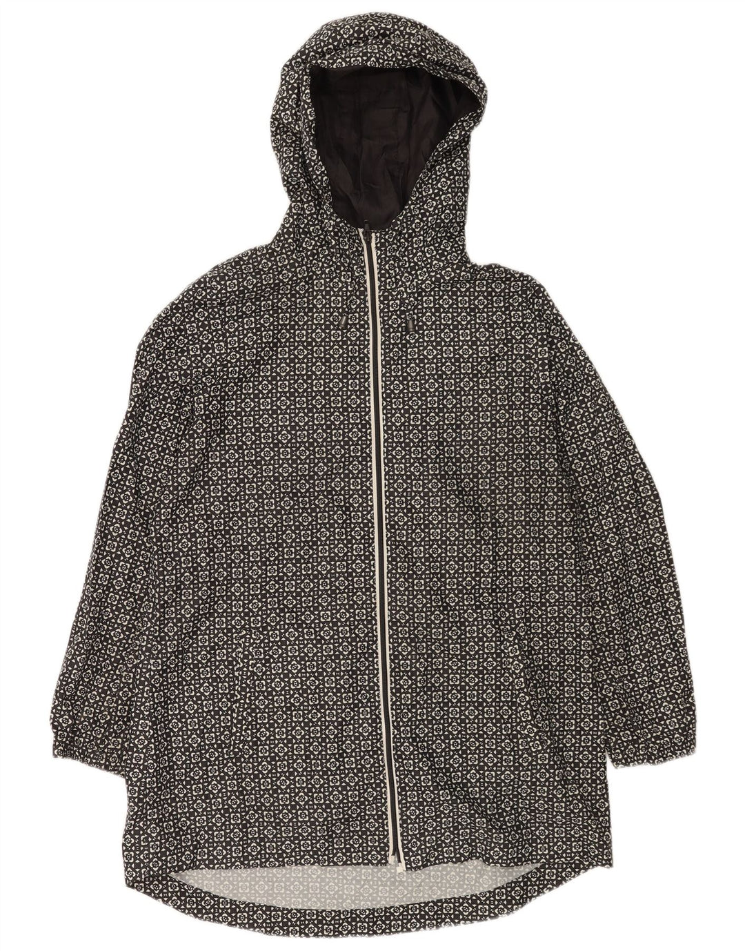 Marks & Spencer Womens Hooded Raincoat UK 14 Medium Black Geometric