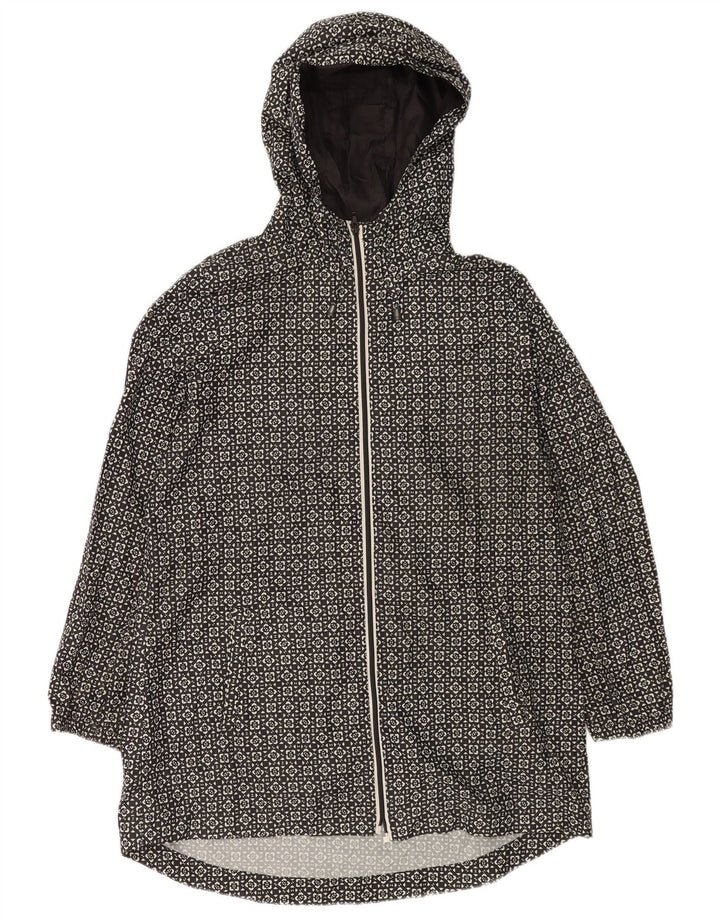 Marks & Spencer Womens Hooded Raincoat UK 14 Medium Black Geometric