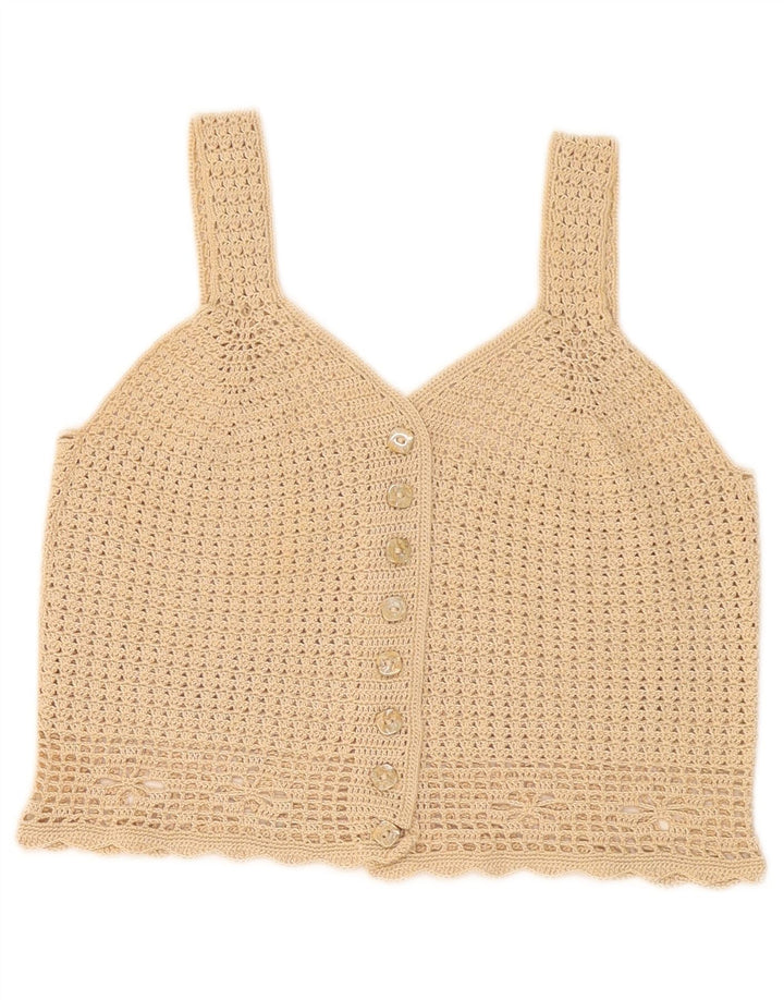 Top corto da donna vintage in camicetta UK 8 piccolo beige