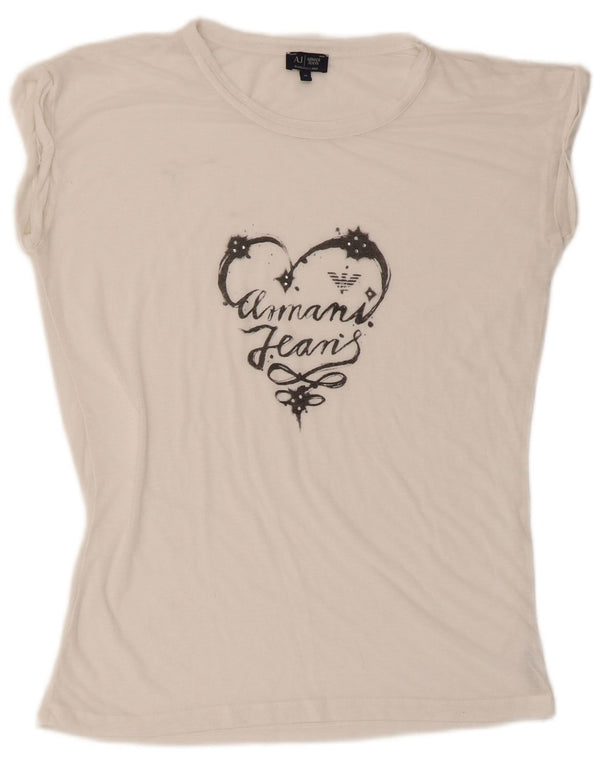 Armani Jeans Womens Graphic T-Shirt Top EU 40 Medium White