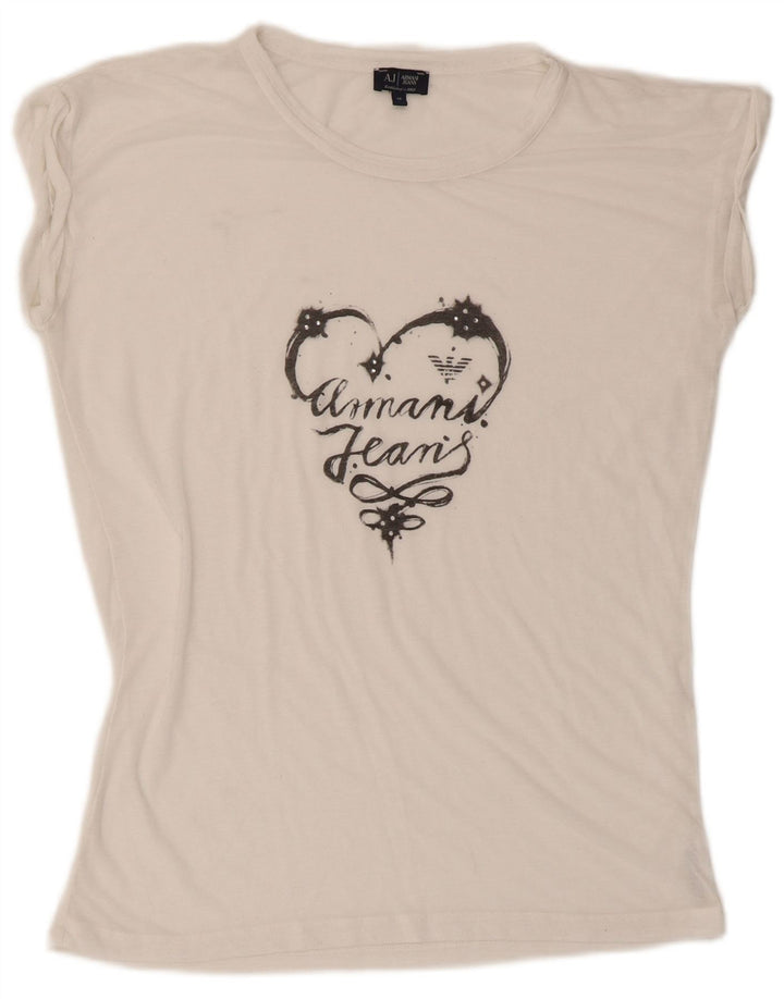 Armani Jeans Womens Graphic T-Shirt Top EU 40 Medium White