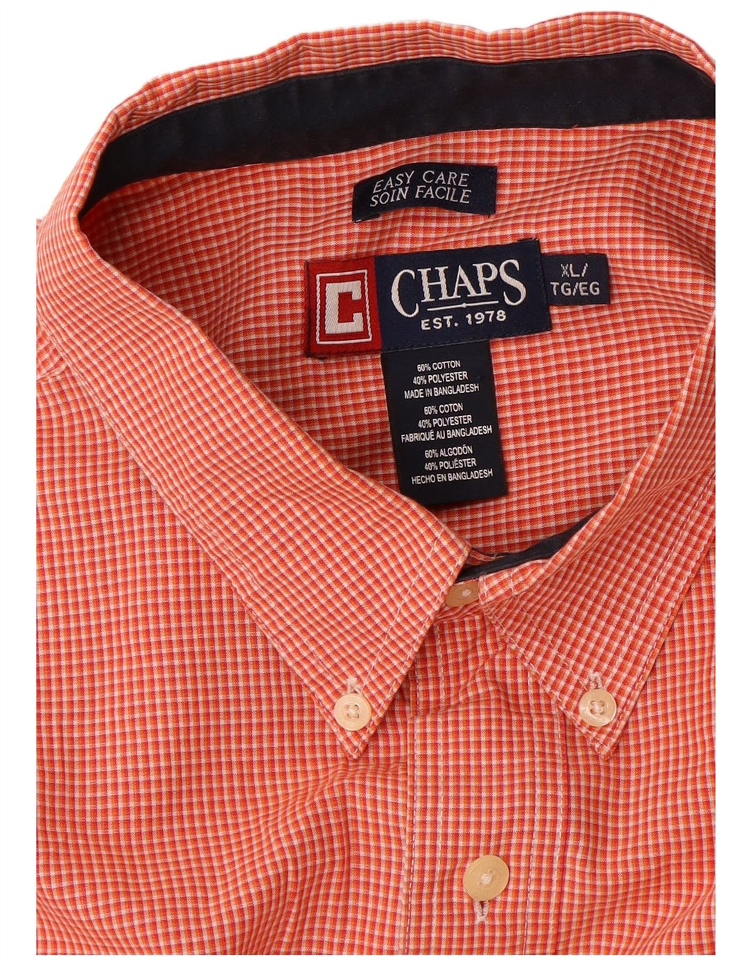 Chaps Chemise Homme XL Orange Vichy Coton