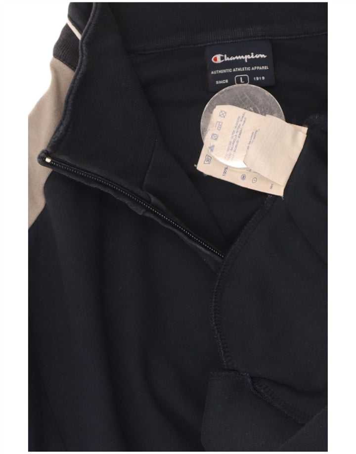 CHAMPION Mens Tracksuit Top Jacket Large Navy Blue Colourblock Cotton