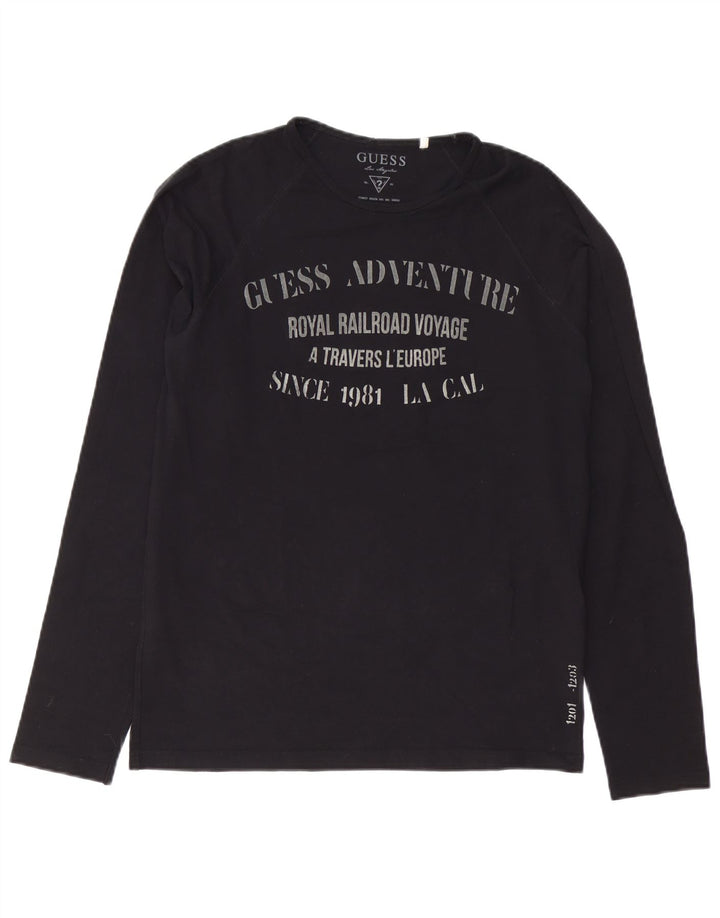 Guess Mens Graphic T-Shirt Long Sleeve Medium Black