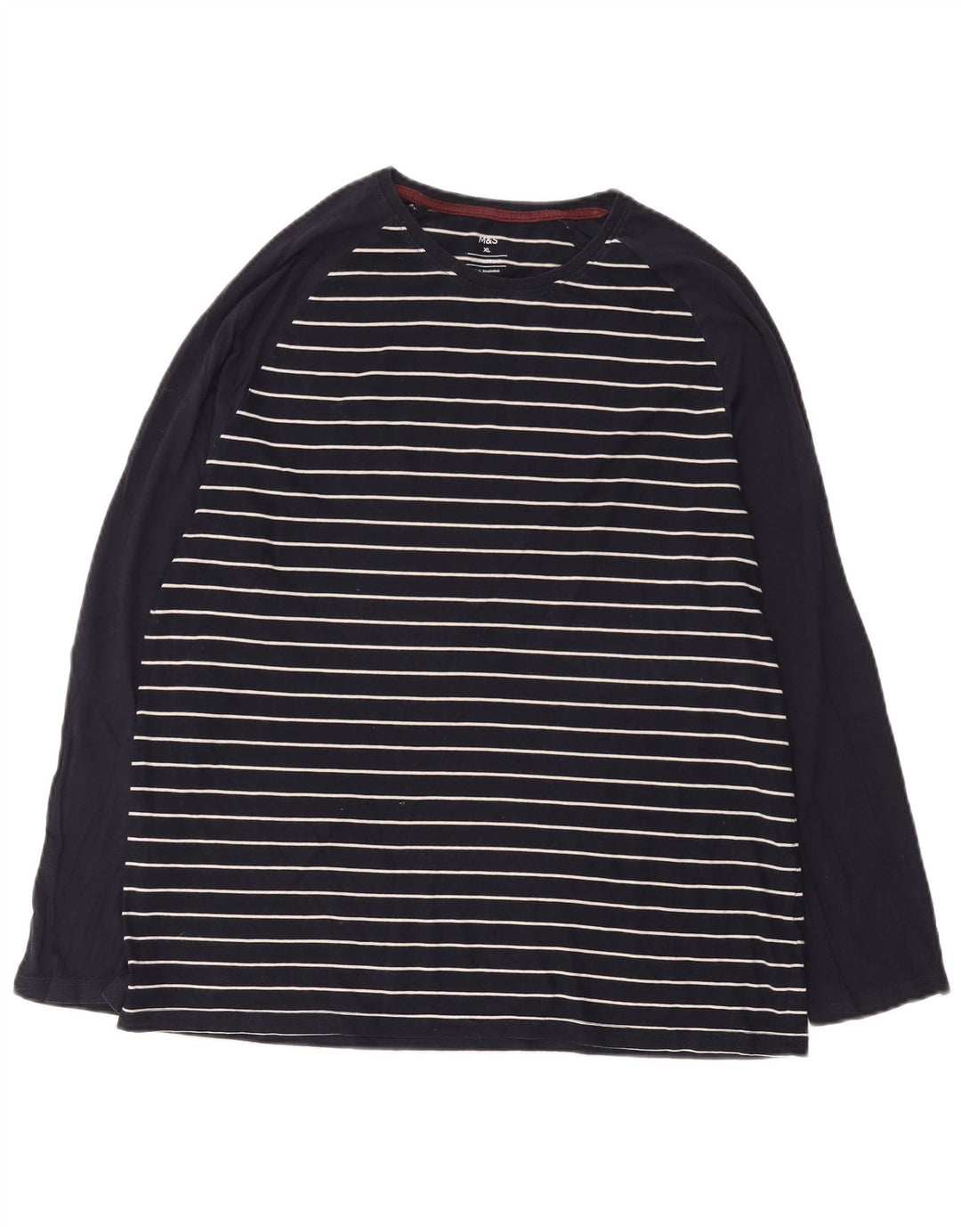 Marks & Spencer Top da uomo a maniche lunghe XL in cotone a righe blu navy