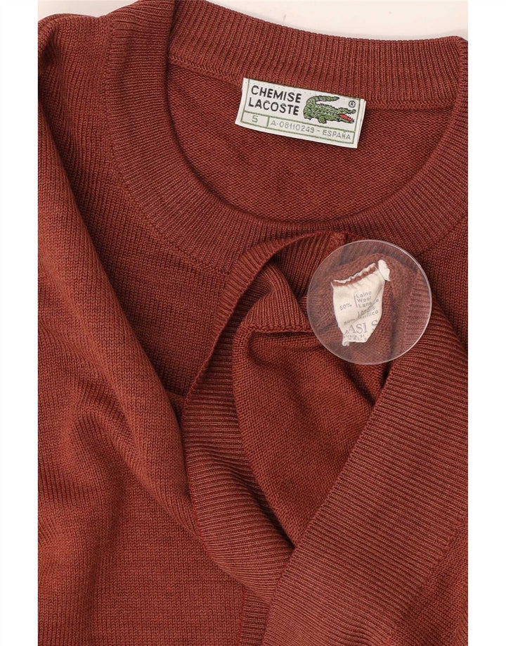 Lacoste Mens Crew Neck Jumper Sweater Size 5 Large Brown Wool