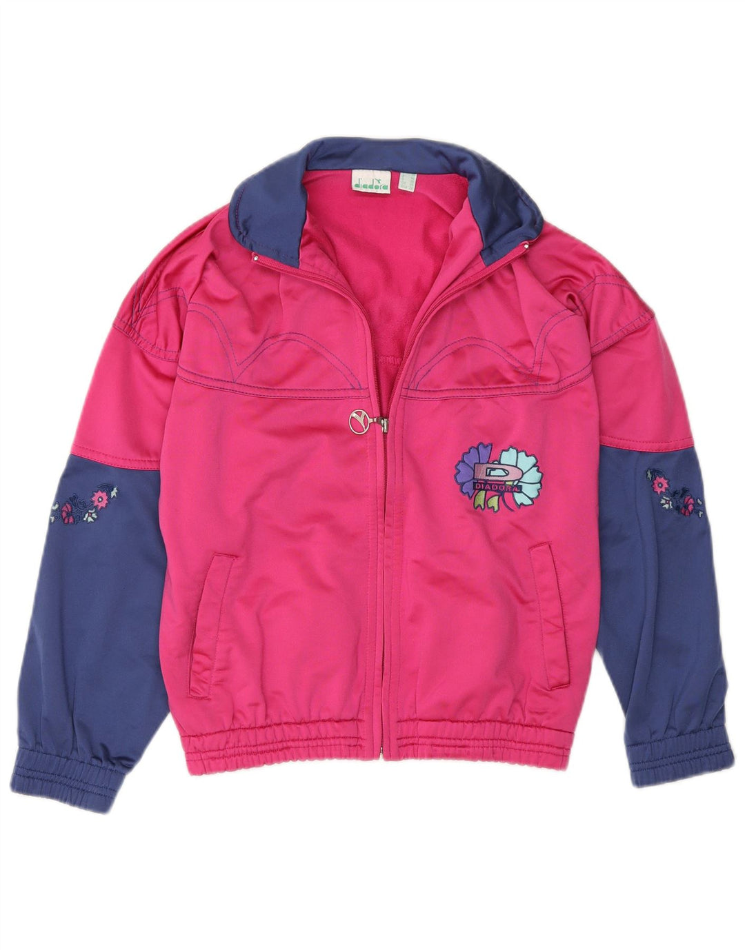 Diadora Womens Tracksuit Top Jacket UK 28 Small Pink Colourblock Polyester