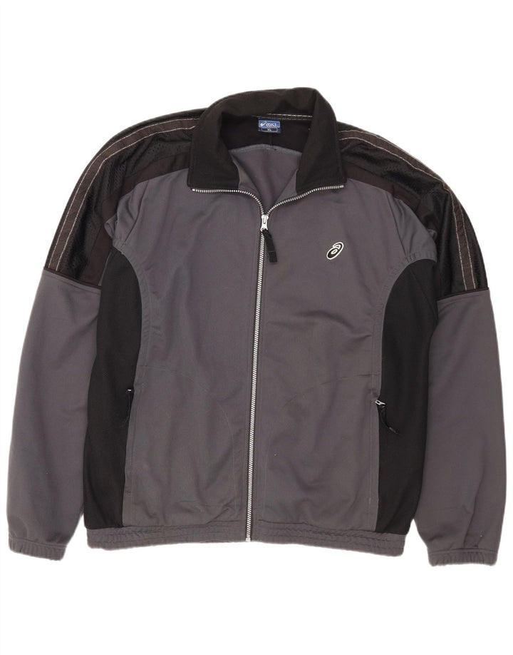 Asics Mens Tracksuit Top Jacket XL Grey Colourblock Polyester Sports
