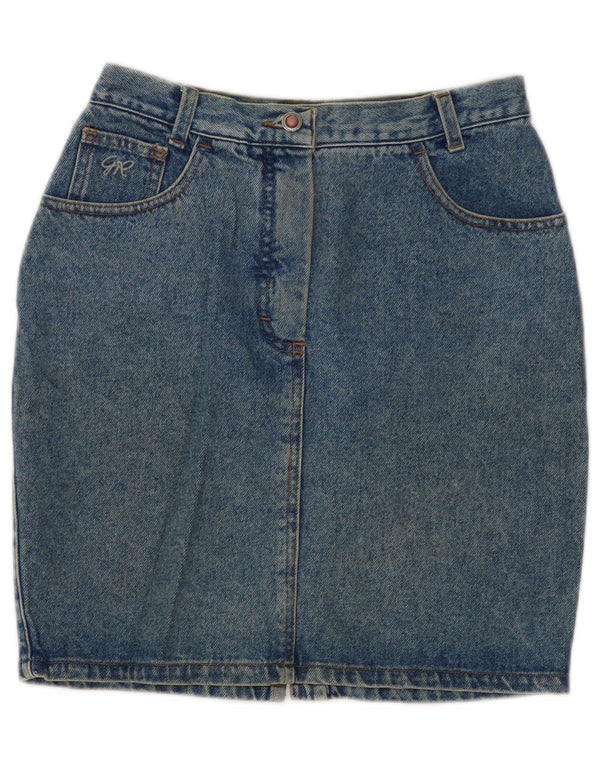 Vintage Womens High Waist Denim Skirt IT 46 Large W30 Blue Cotton