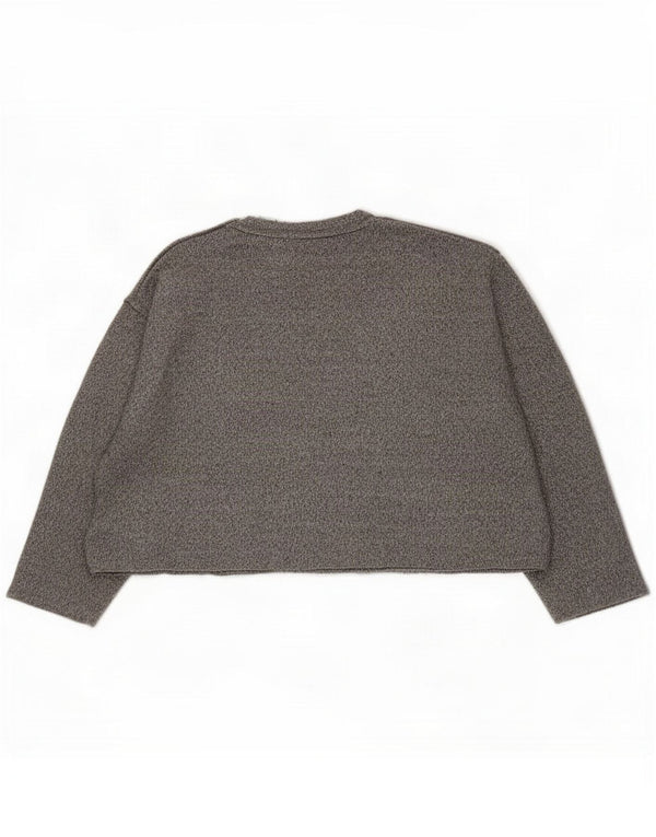 Zara Womens Crop Boat Neck Jumper Sweater UK 16 Large Grey Flecked