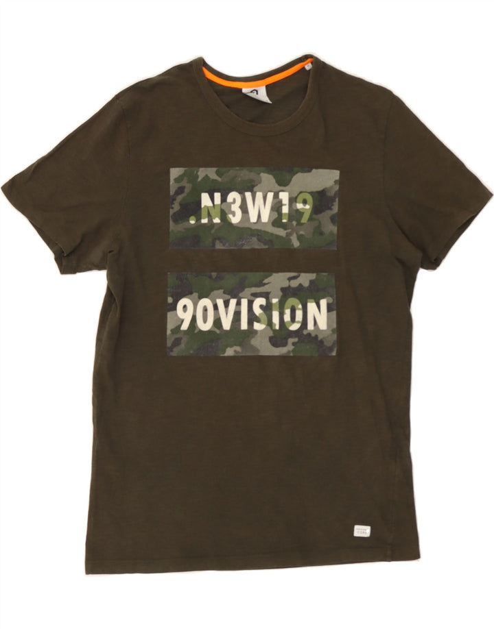JACK & JONES Mens Graphic T-Shirt Top Medium Khaki Cotton Vintage Jack & Jones and Second-Hand Jack & Jones from Messina Hembry 