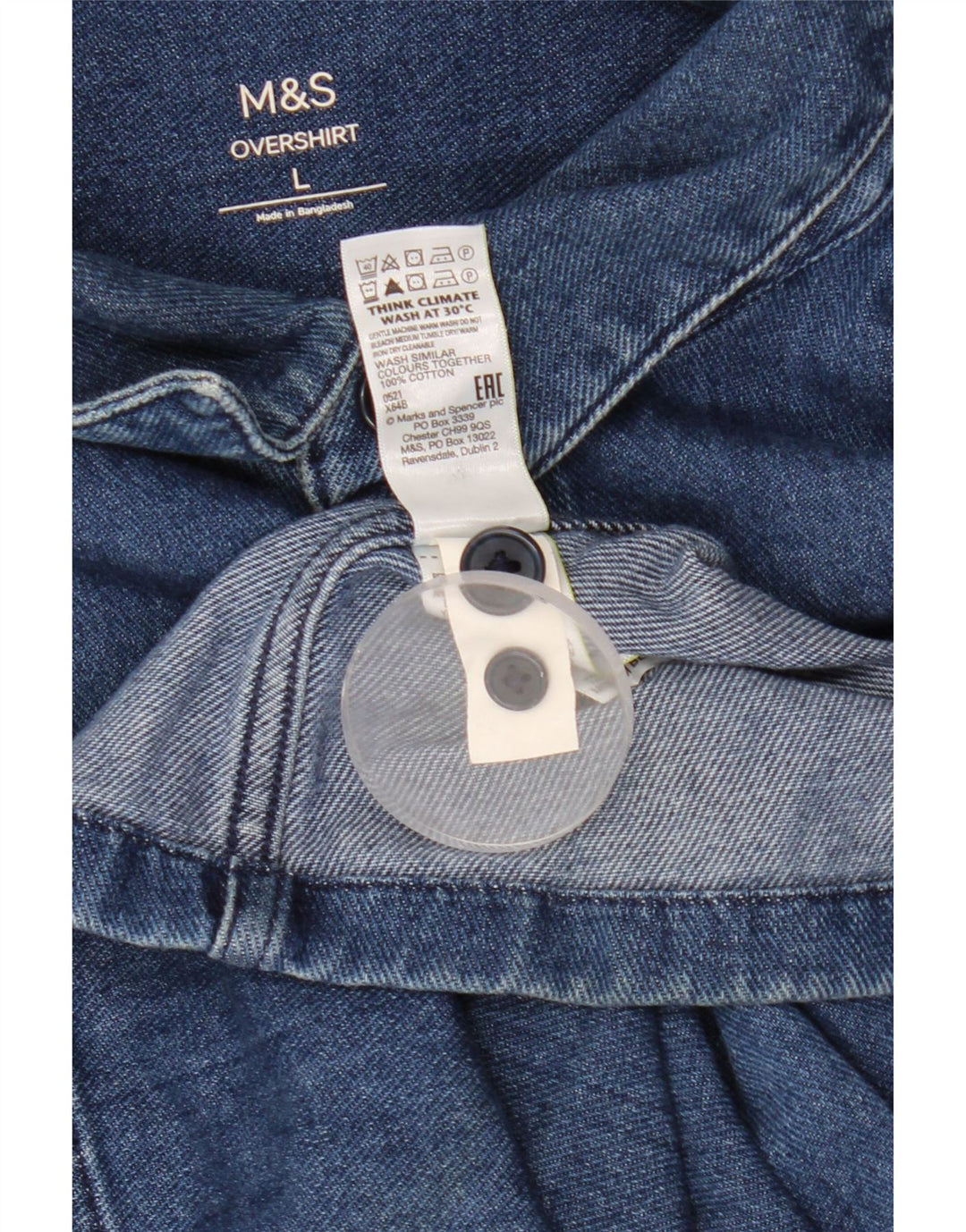 Marks & Spencer Mens Overshirt Denim Shirt Large Blue Cotton Classic