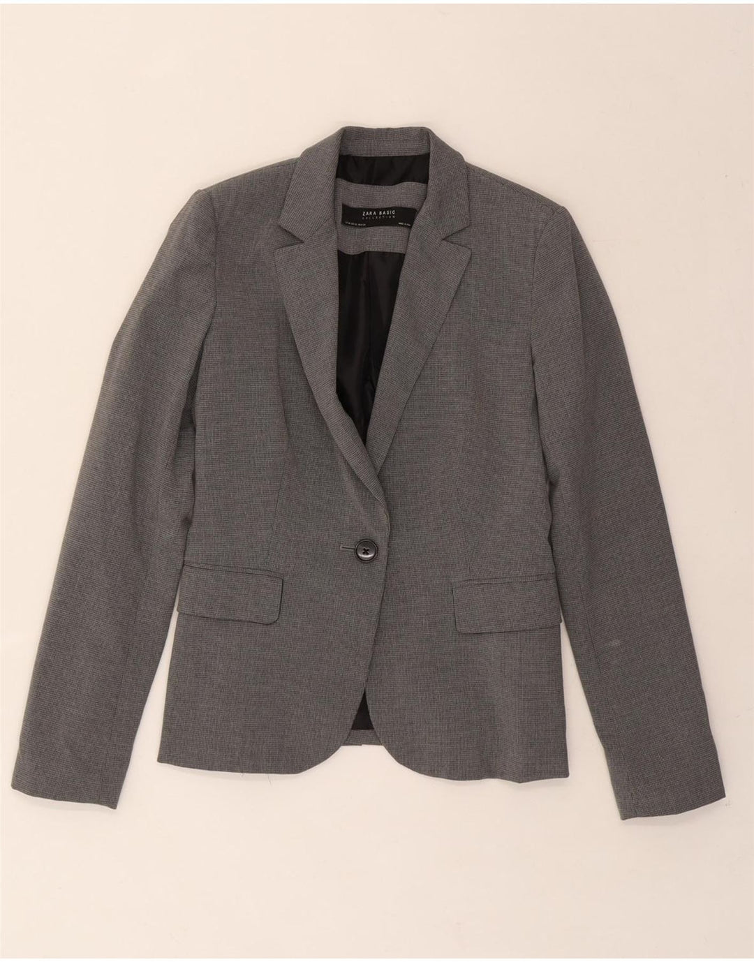 ZARA Womens 1 Button Blazer Jacket EU 34 2XS Grey Houndstooth Polyester Vintage Zara and Second-Hand Zara from Messina Hembry 