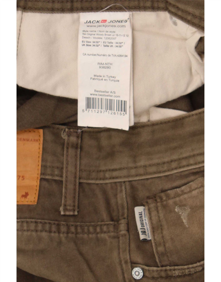 Jack & Jones Mens Tim Slim Jeans W34 L32 Khaki Cotton