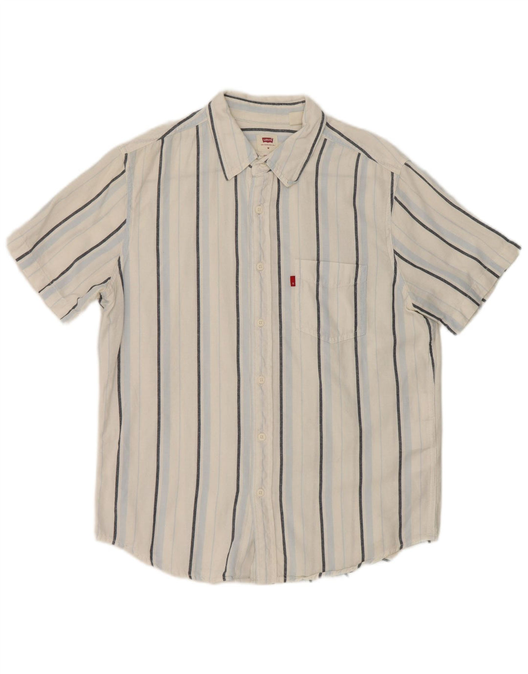 Levi's Mens Short Sleeve Standard Fit Shirt Medium White Striped Cotton