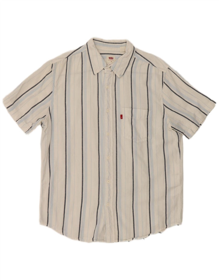 Levi's Mens Short Sleeve Standard Fit Shirt Medium White Striped Cotton