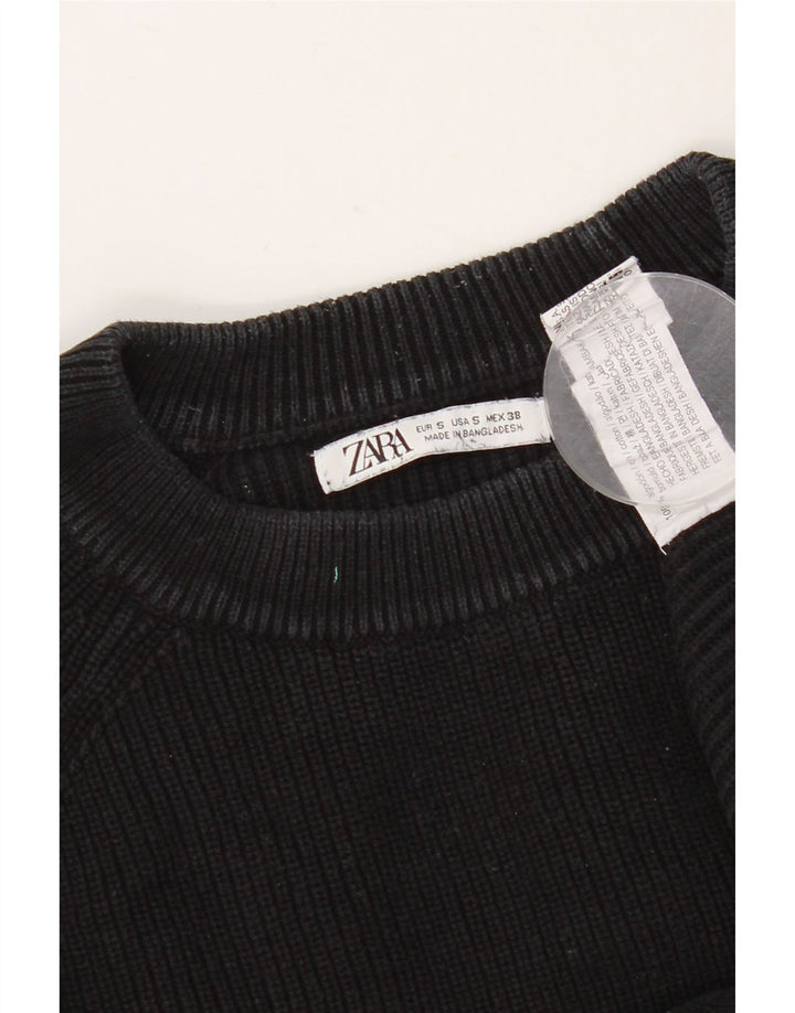 Zara Mens Crew Neck Jumper Sweater Small Black Cotton