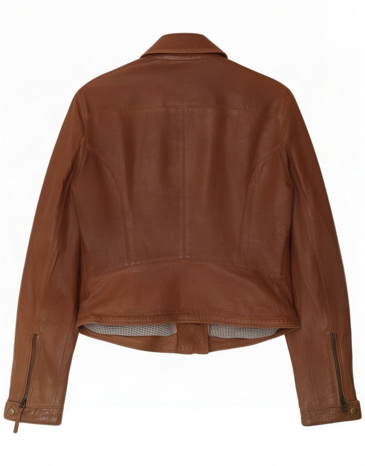 Женская байкерская кожаная куртка Massimo Dutti UK 10, маленькая коричневая