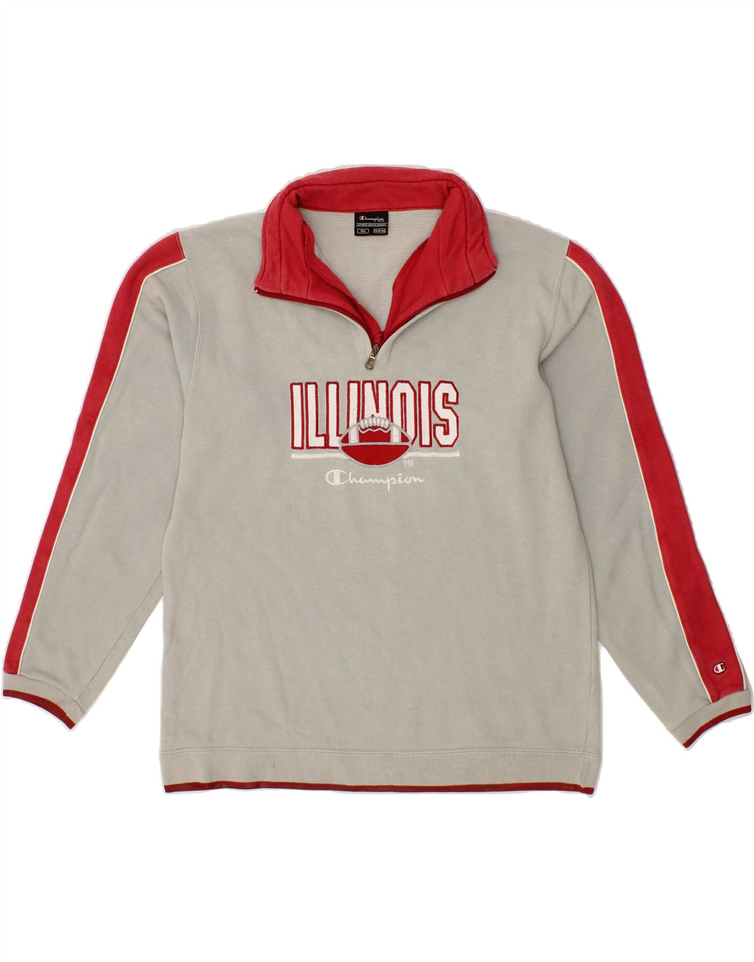 CHAMPION Boys Graphic Zip Neck Sweatshirt Jumper 13-14 Years Grey Vintage Champion and Second-Hand Champion from Messina Hembry 