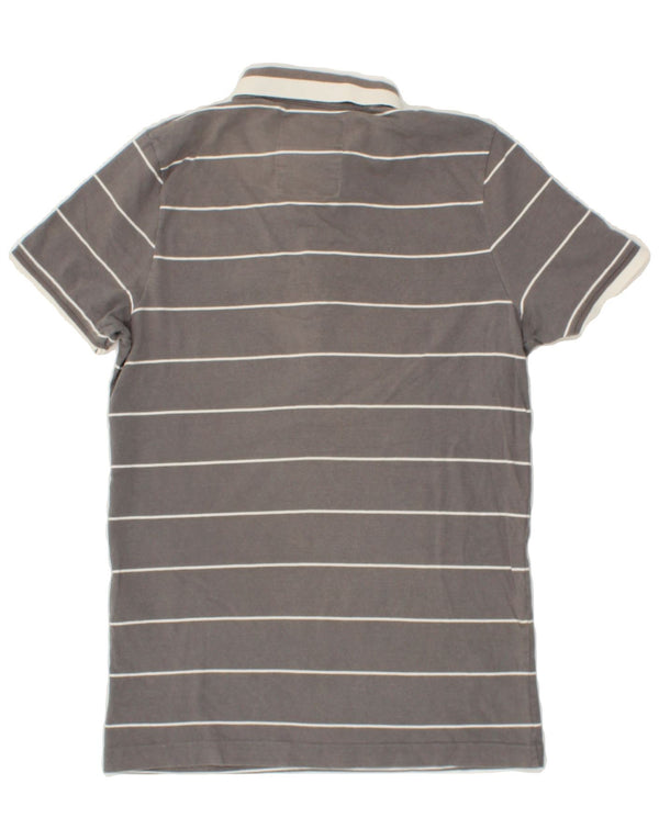 JULES Mens Polo Shirt Medium Grey Striped Cotton