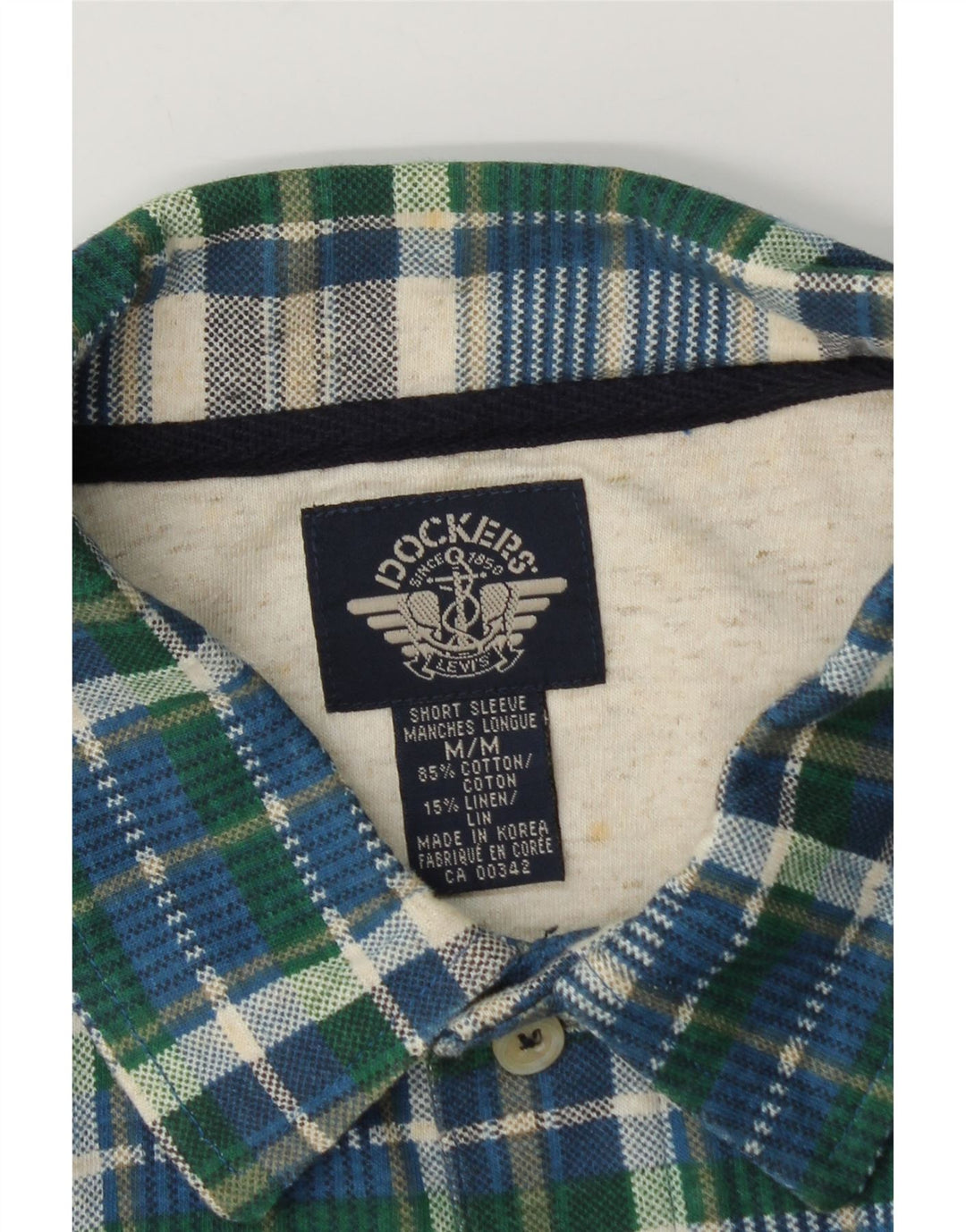 Dockers Mens Short Sleeve Pullover Shirt Medium Blue Check Cotton
