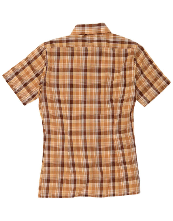 Vintage Mens Short Sleeve Shirt Small Brown Check Polyester