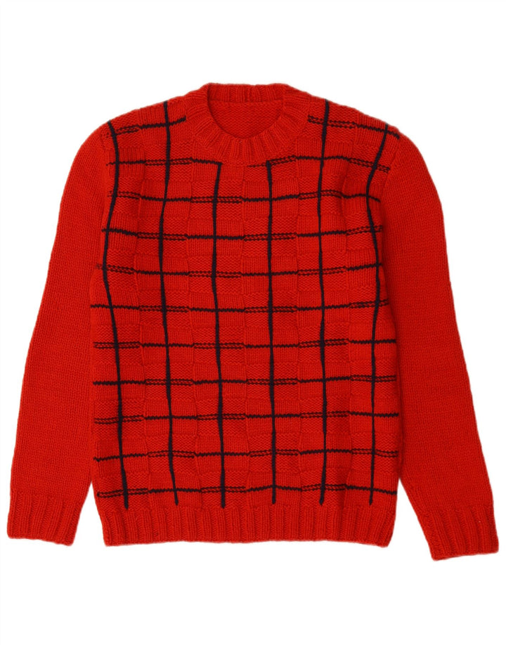 Vintage Womens Crew Neck Jumper Sweater UK 16 Large Red Check