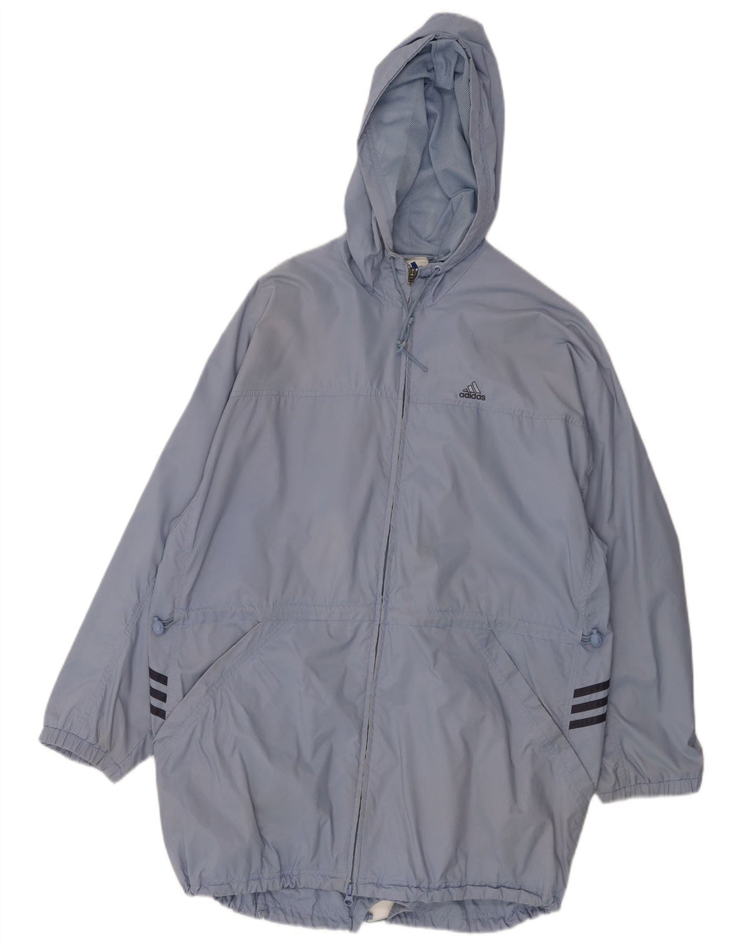 ADIDAS Womens Hooded Oversized Raincoat UK 12 Medium Blue Polyamide