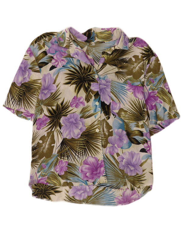 vintage Femme Chemise À Manches Courtes Blouse UK 16 Grand Floral Multicolore